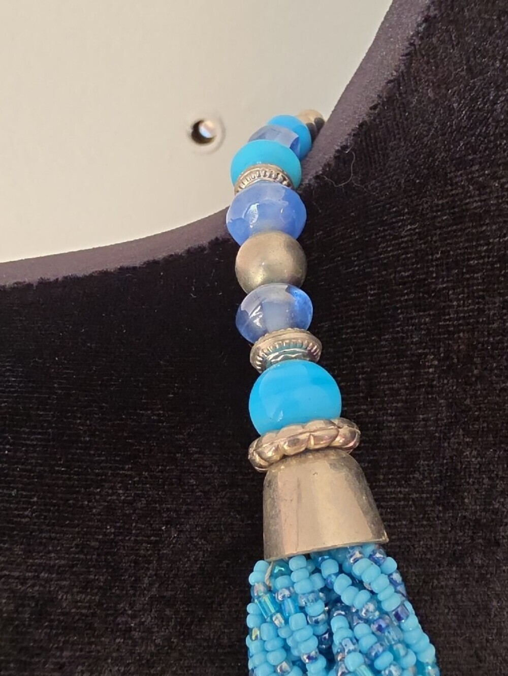 Handmade Turquoise Blue Beaded Twist Necklace - Picture 4 of 7